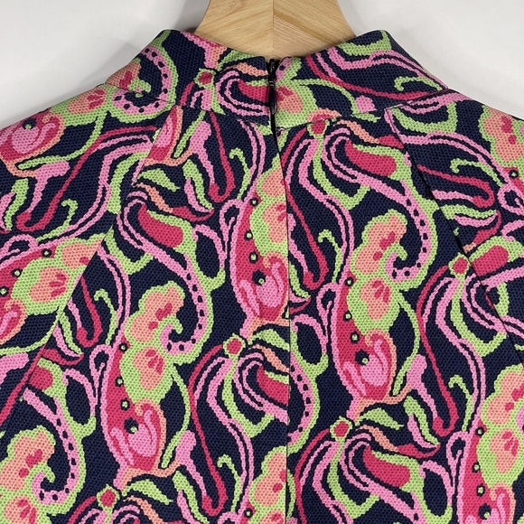 2/$30 NWT ZARA Floral Mini Shift Dress Navy Pink High Neck Short Sleeve #7305 - Picture 10 of 16